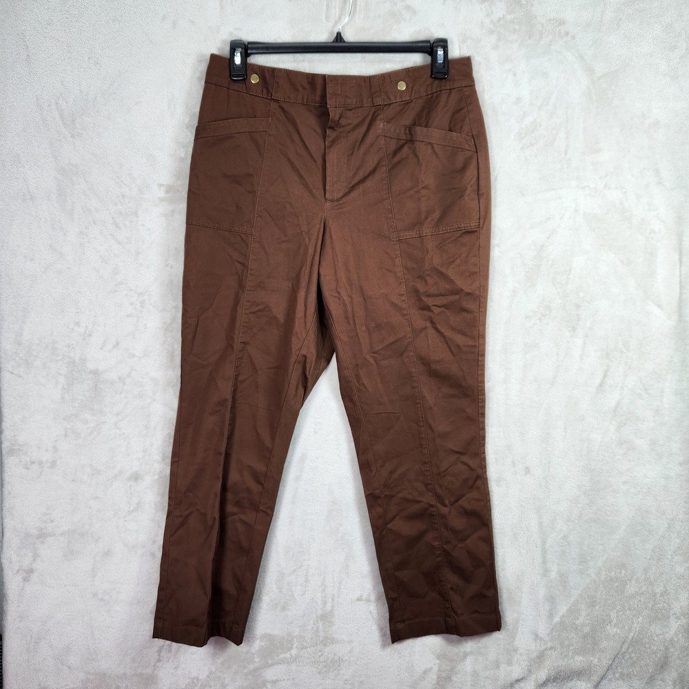 Joan Rivers Ankle Pants Womens‎ 14 Chocolate Stretch Twill Straight Leg A655332